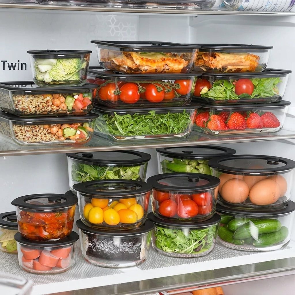 Glass Food Storage Containers 472ml - Black - 2 Set Round