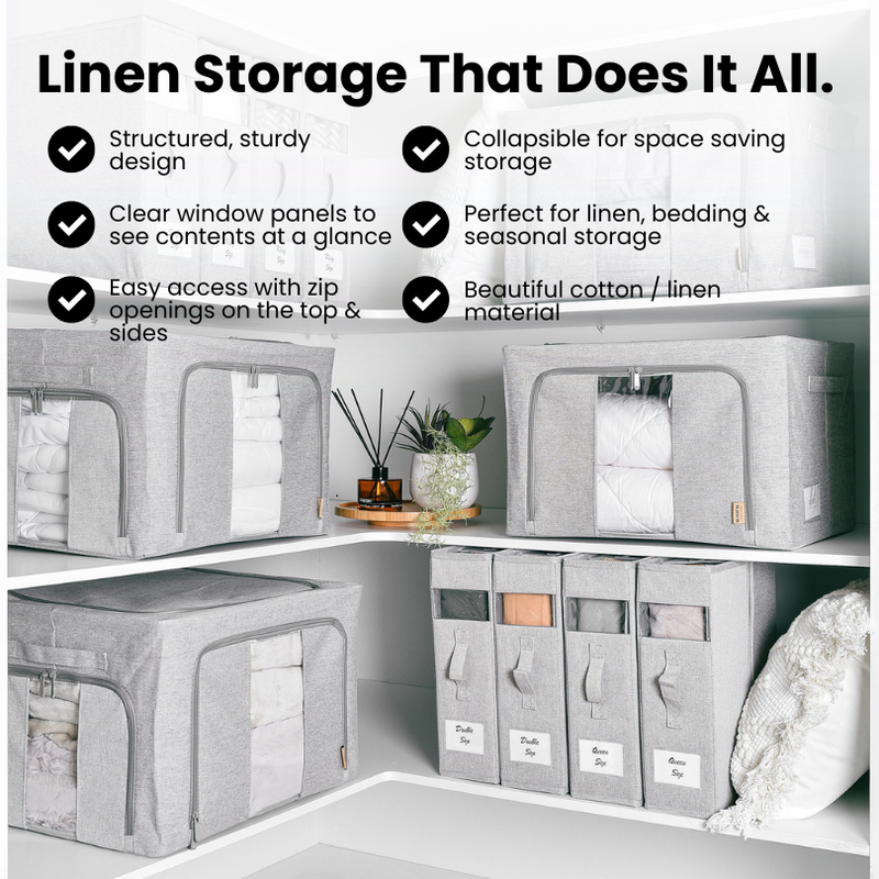 FoldAway Collapsible Linen Storage Box 2 Set - Pebble Grey