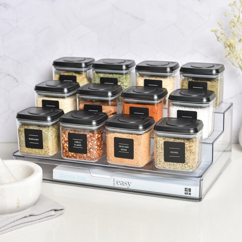 Push Top Spice Container Set Large | Airtight | Black Lid