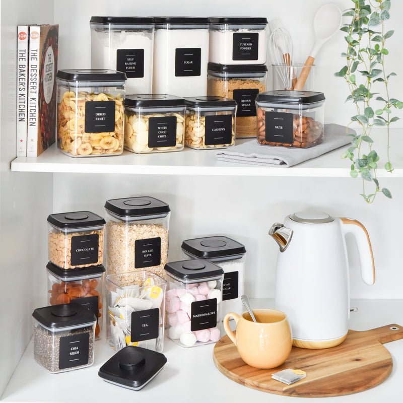 Push Top Pantry Container Set 15 Pack | Black Lid