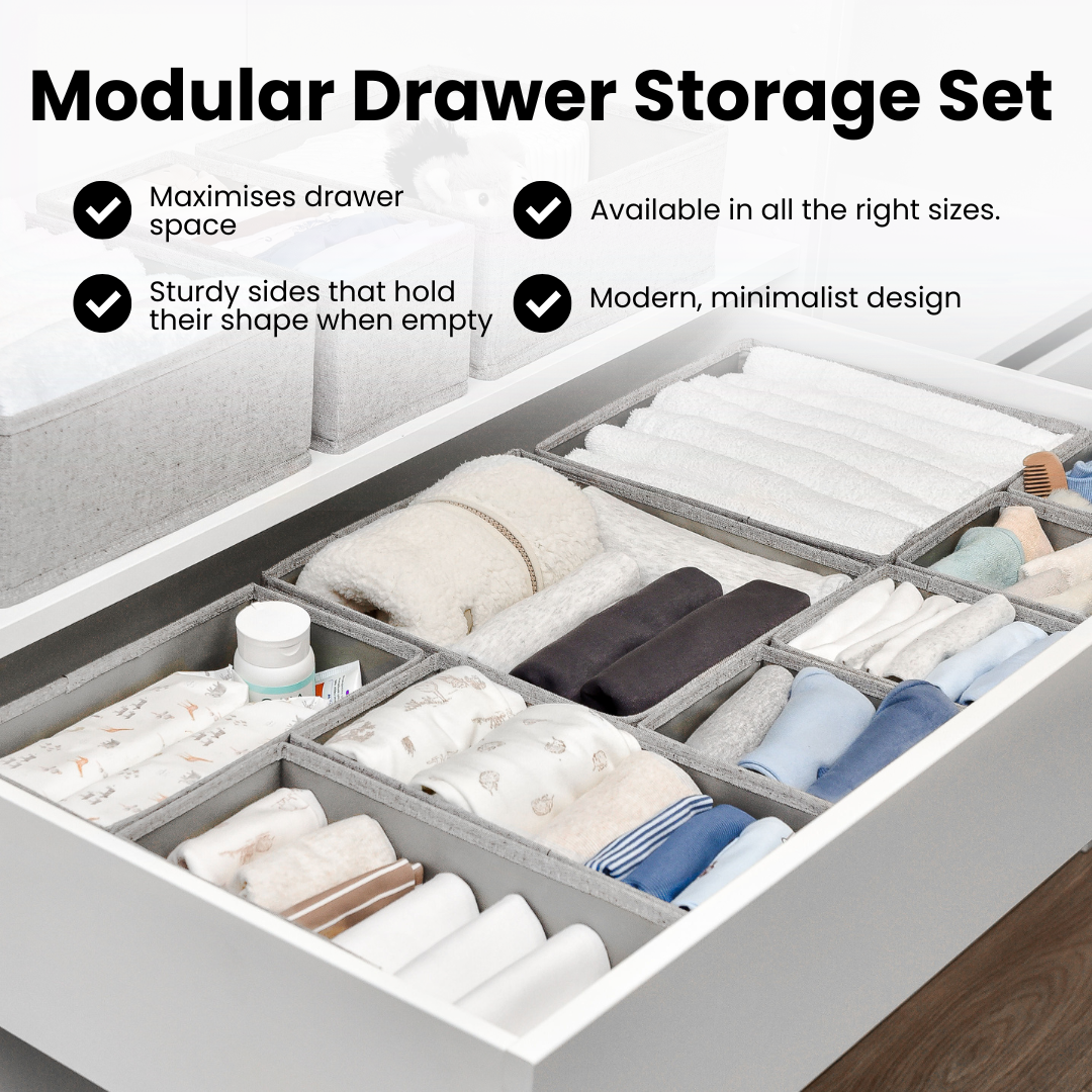 12pc Drawer Organiser Set - Pebble Grey