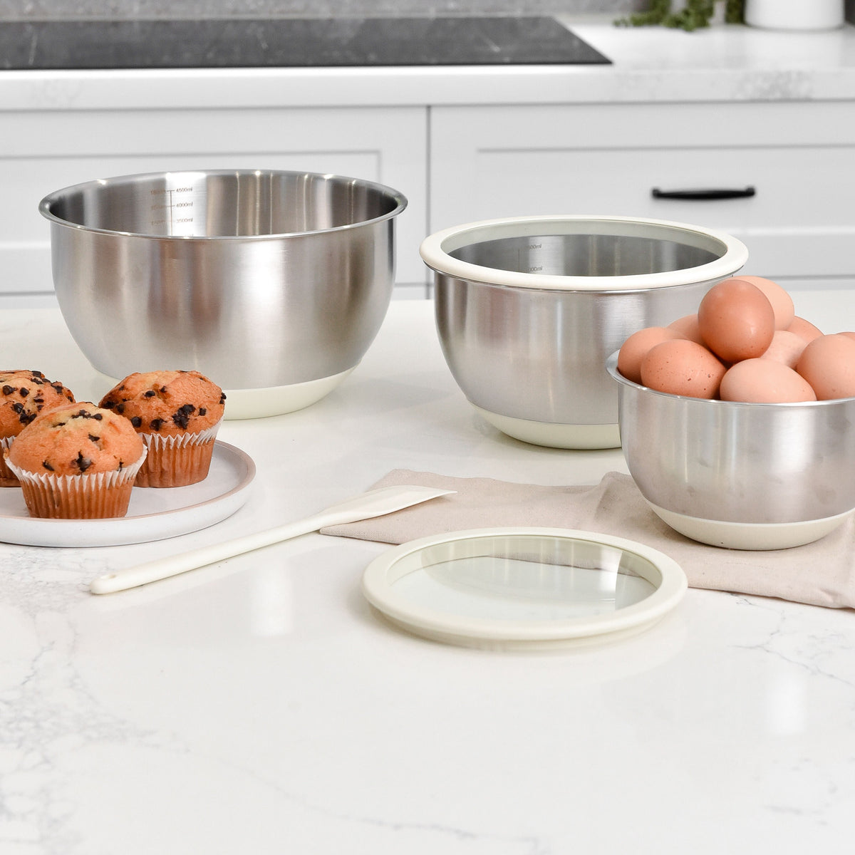 Stainless Steel Mixing Bowl Set - Cream