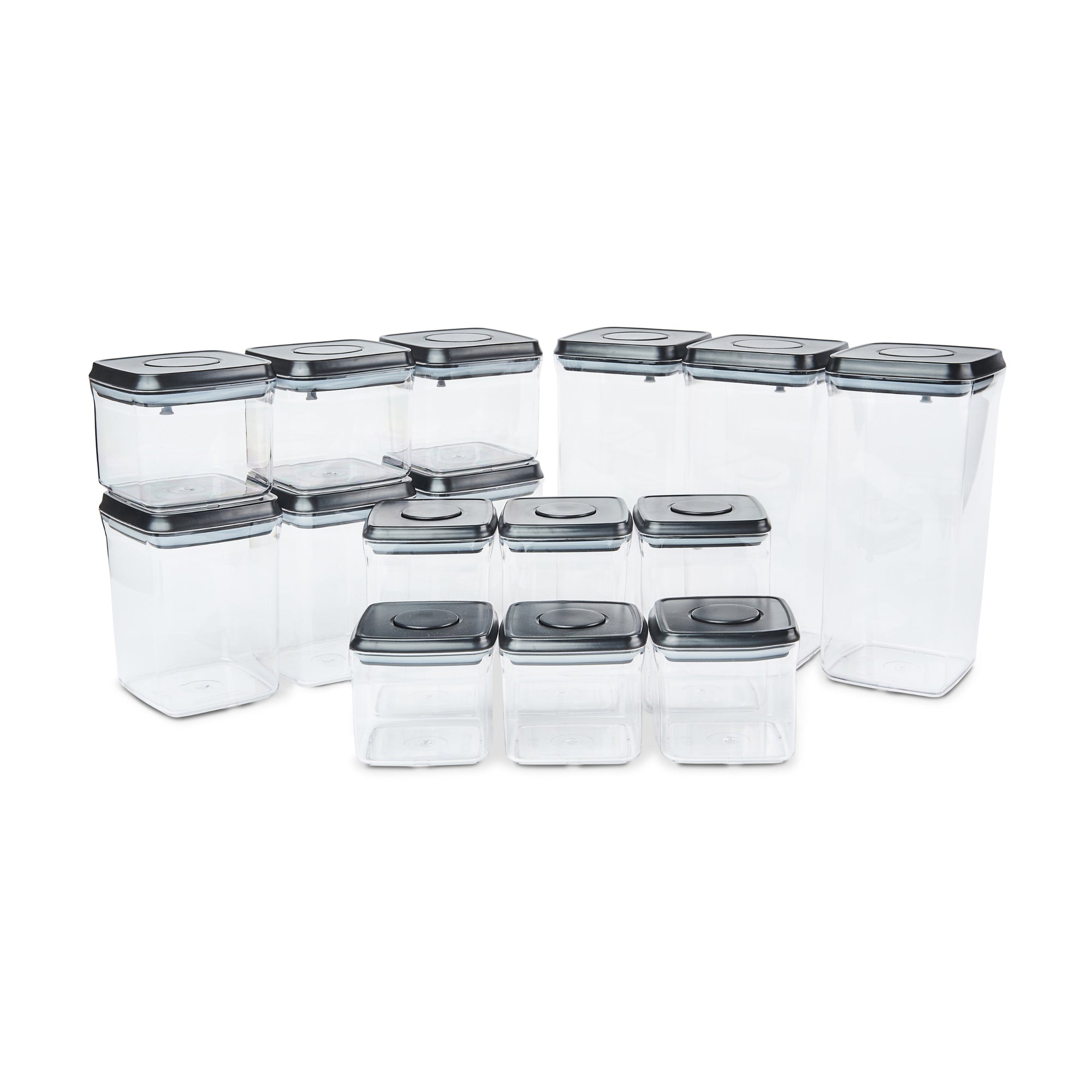 Push Top Pantry Container Set 15 Pack | Black Lid
