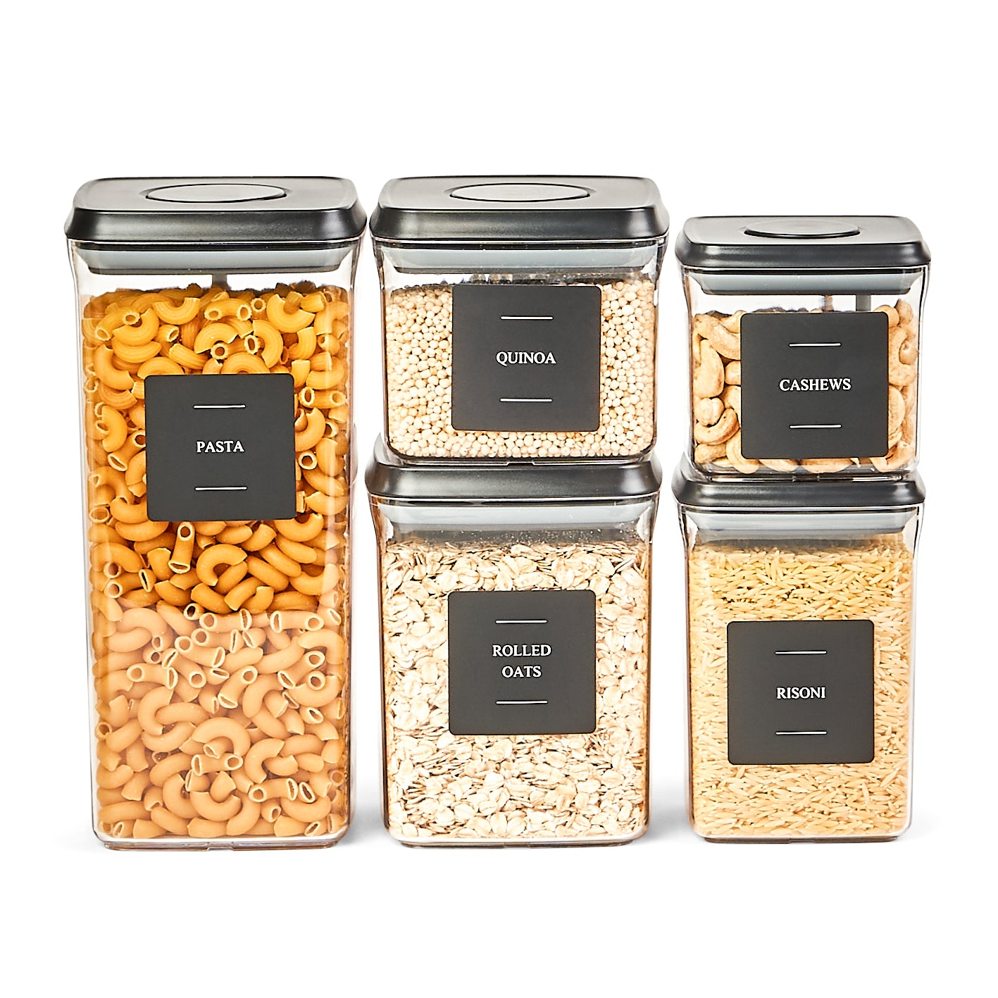 Push Top Pantry Container 5 Set- Black Lid