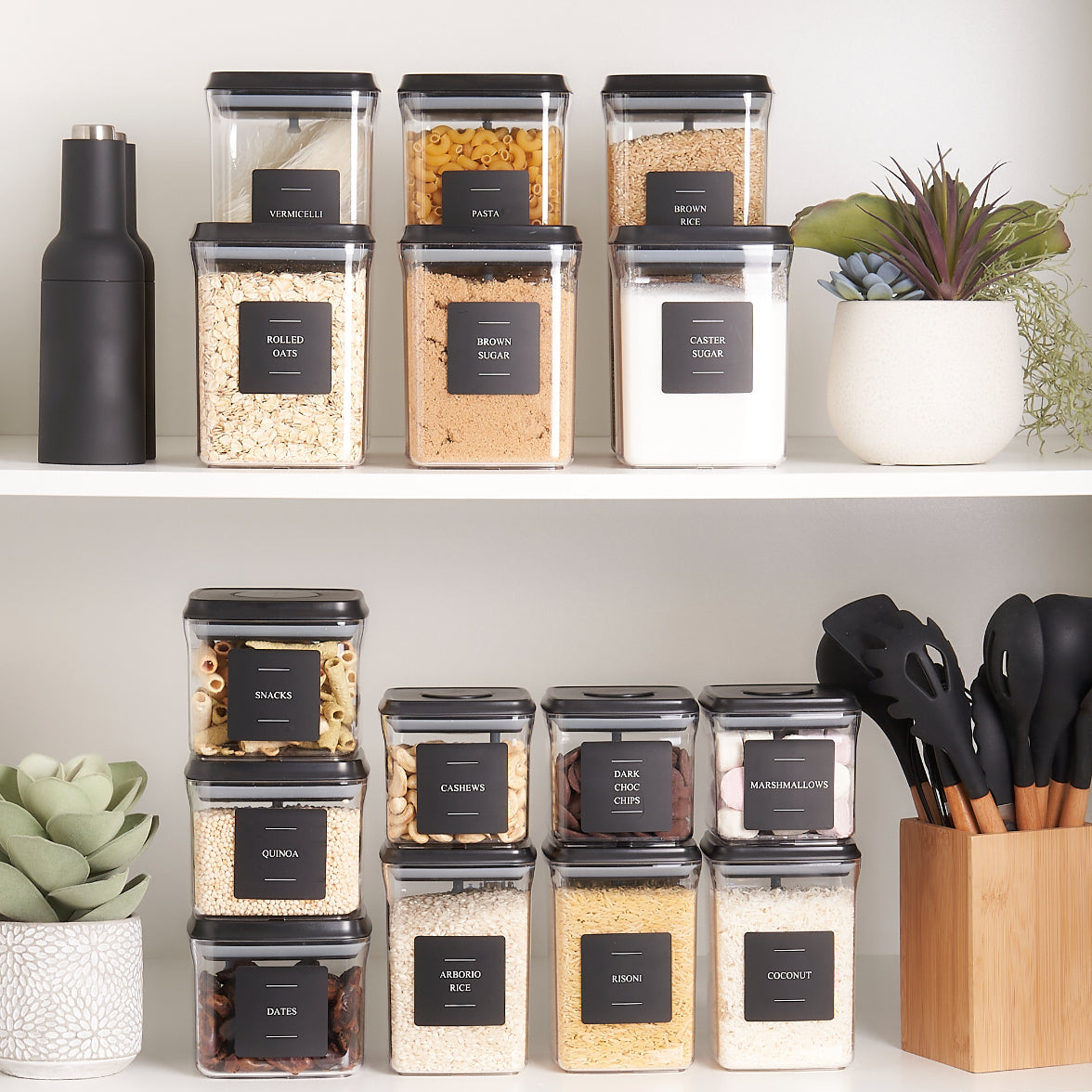 Push Top Pantry Container Set 15 Pack | Black Lid