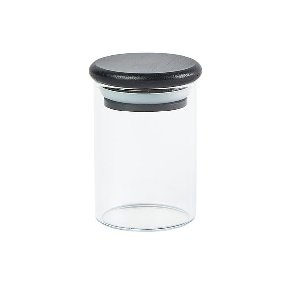 spice jar with black lid