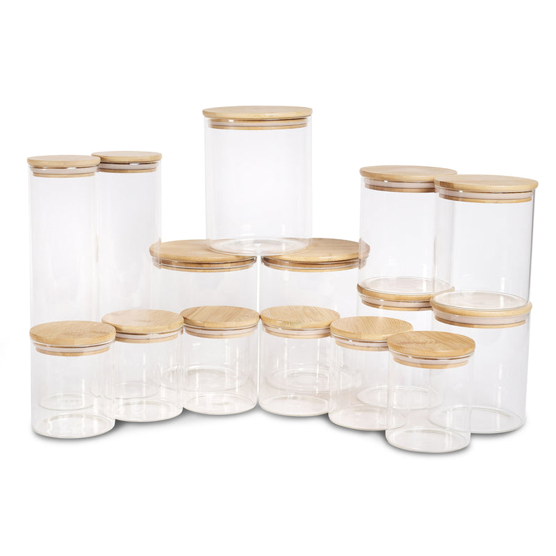 bamboo glass pantry jar set