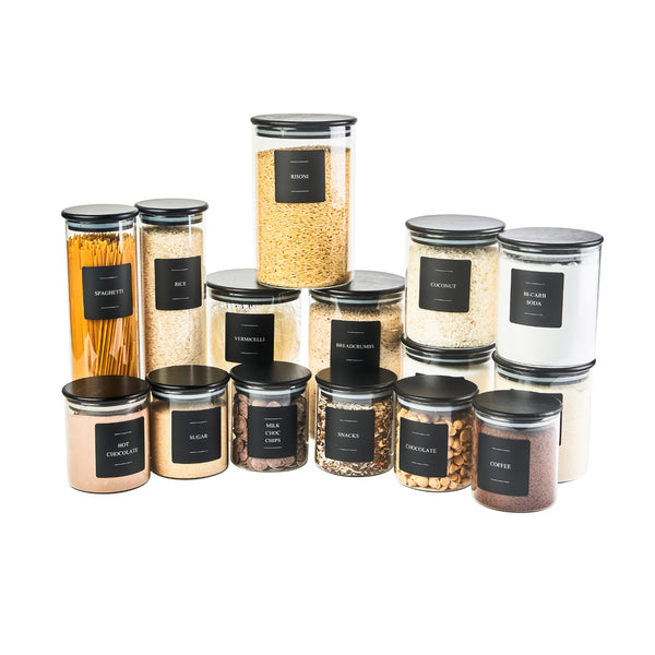 pantry jars with black lid