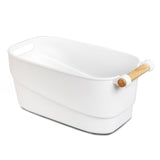 Bathroom Storage Tub w/ Wooden Handle - White Large